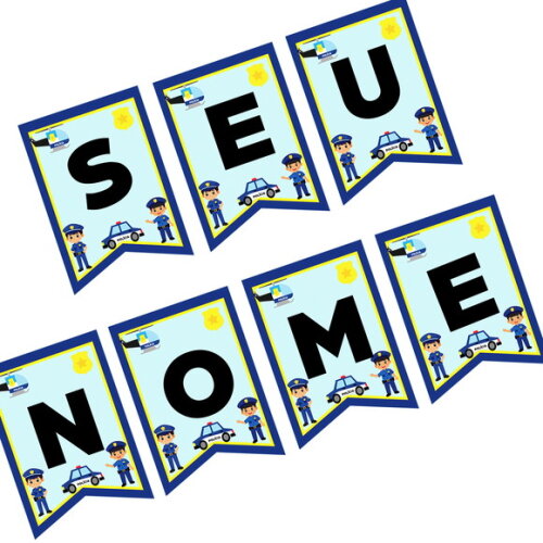 Varal de Bandeirolas Festa Polícia Personalizado c/ Fitinha