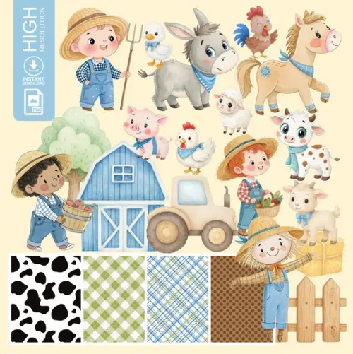 Kit Digital Fazendinha Menino Azul - (1399)