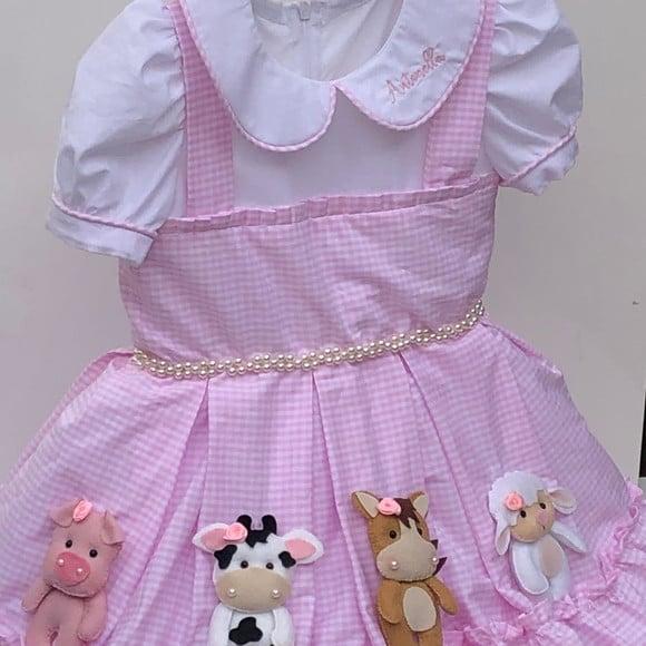 Vestido Fazendinha Rosa festa fazendinha
