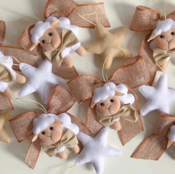 Pingentes de Natal Ovelha em Feltro