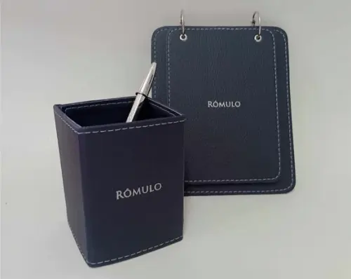 Kit Porta Lápis e Bloco de Notas em Sintético Personalizado