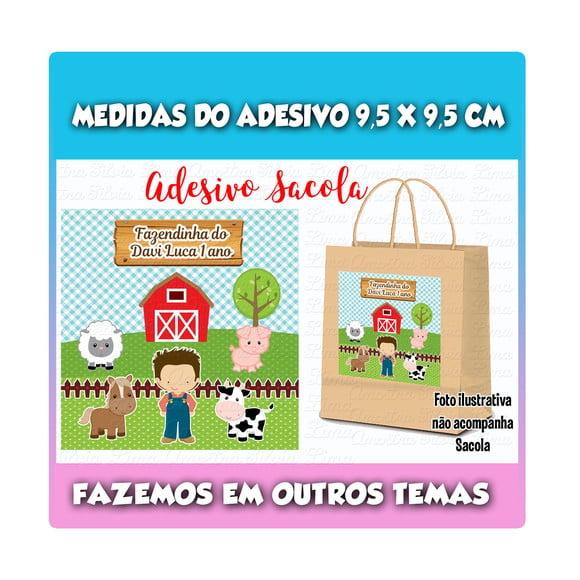Adesivo para Sacola Sacolinha Surpresa Kraft Fazendinha Azul