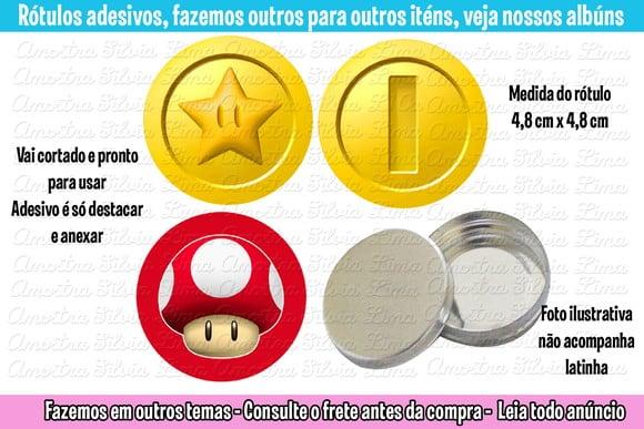 Adesivo para Latinha Super Mario Brós Moeda Cogumelo Estrela