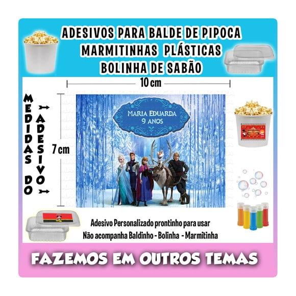 Adesivo Frozen Balde de Pipoca Bolinha de Sabão Marmitinhas