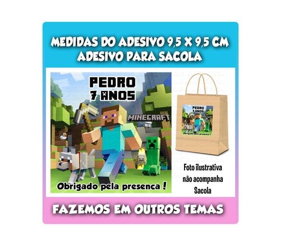 Adesivo Minecraft para Sacola Sacolinha Surpresa Kraft Festa