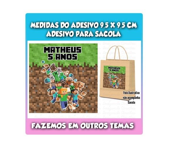 Adesivo para Sacola Sacolinha Surpresa Kraft Festa Minecraft
