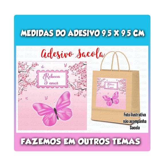 Adesivo para Sacolinha Surpresa Borboleta Rosa