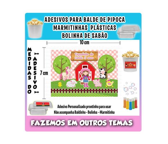 Adesivo Balde de Pipoca Bolinha Marmitinha Fazendinha Rosa
