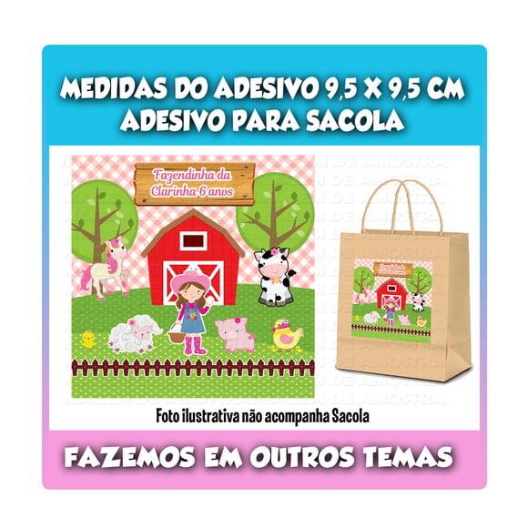 Adesivo para Sacola Sacolinha Surpresa Kraft Fazendinha Rosa