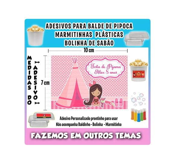 Adesivo Festa do Pijama Balde Pipoca Bolinha Sabão Marmita