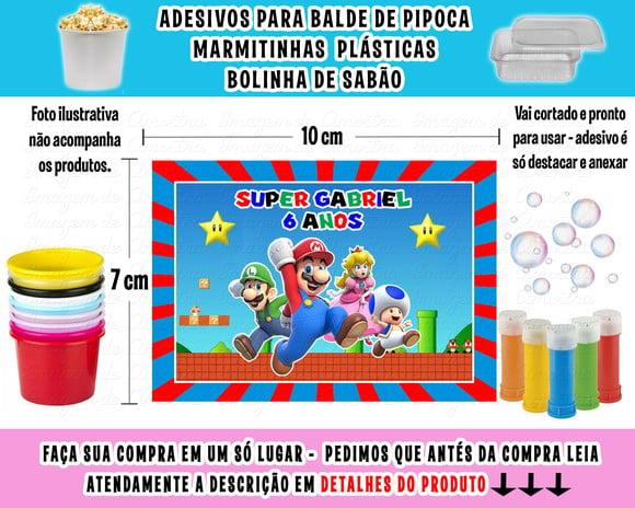 Adesivo Super Mário Brós Balde Pipoca Bolinha Sabão Marmitin