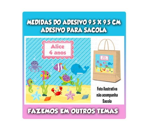 Adesivo para Sacolinha Surpresa Fundo do Mar Rosa