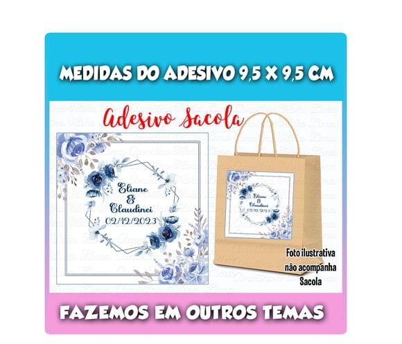 Adesivo Sacolinha Surpresa 15 Anos Casamento Floral Azul