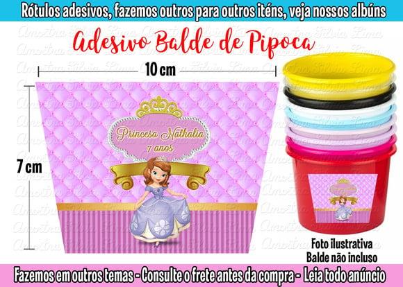 Adesivo Princesa Sofia Balde Pipoca Bolinha Sabão Marmitinha