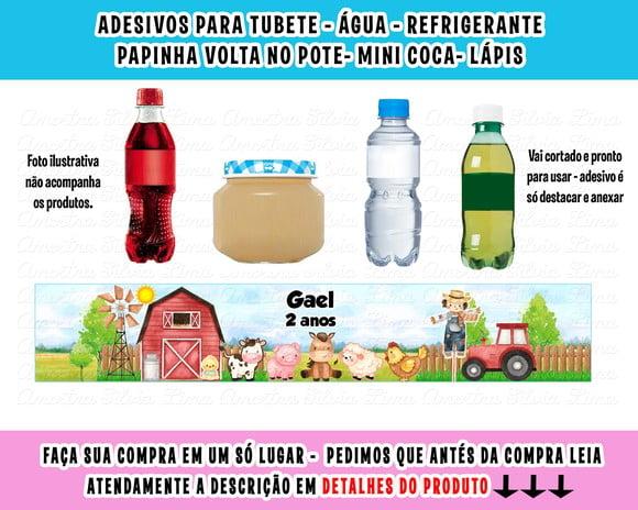 Adesivos para Água Refrigerante Papinha Fazendinha Aquarela
