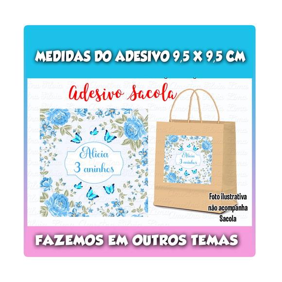 Adesivo para Sacolinha Surpresa Jardim das Borboletas Azul
