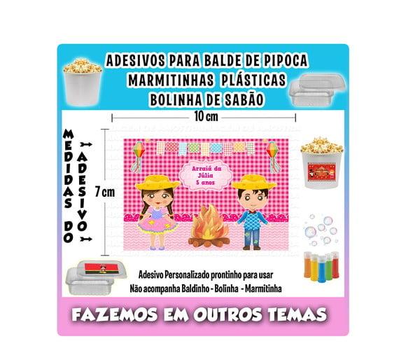 Adesivo Festa Junina Arraiá Balde de Pipoca Bolinha de Sabão
