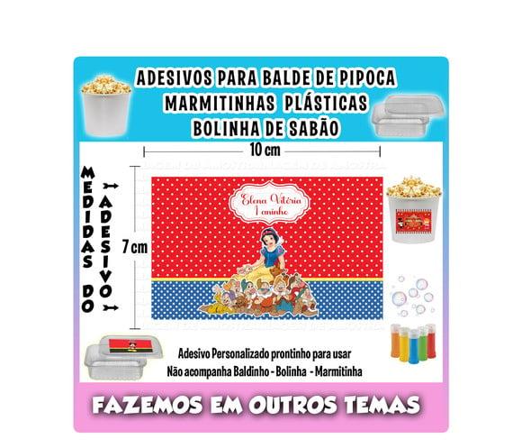 Adesivo Branca de Neve Balde Pipoca Bolinha Sabão Marmitinha