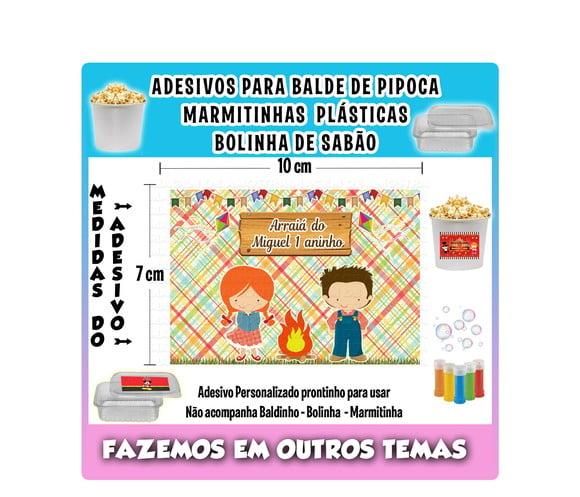 Adesivo Festa Junina Arraiá Balde de Pipoca Bolinha de Sabão