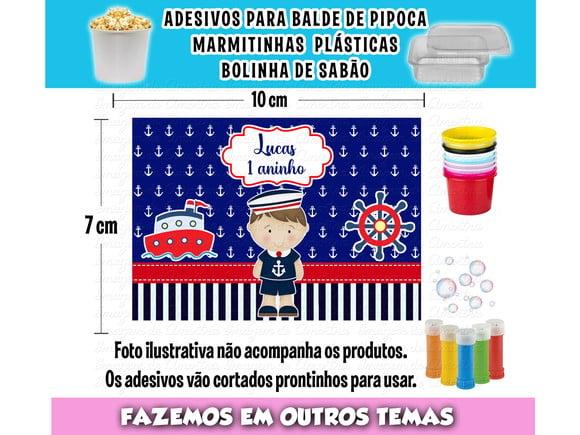 Adesivo Menino Marinheiro Balde Pipoca Bolinha Sabão Marmita