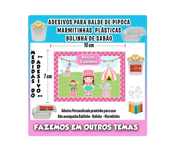 Adesivo Circo Rosa Balde Pipoca Bolinha Sabão e Marmitinhas