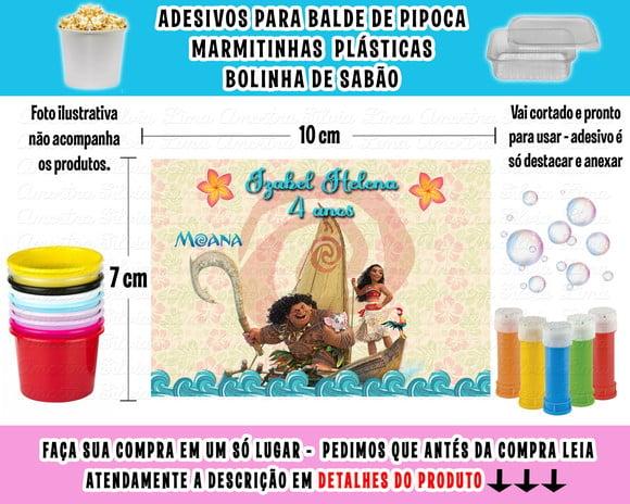 Rótulo Adesivo Moana Balde Pipoca, Bolinha Sabão Marmitinhas