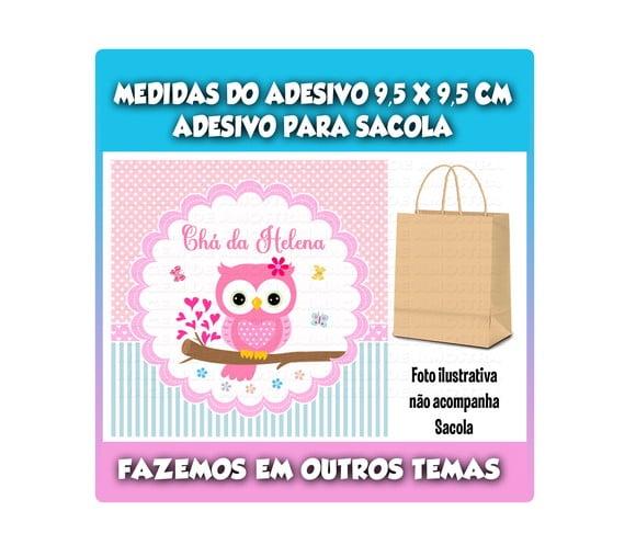 Adesivo Sacolinha Surpresa Kraft Chá de Bebê Corujinhas