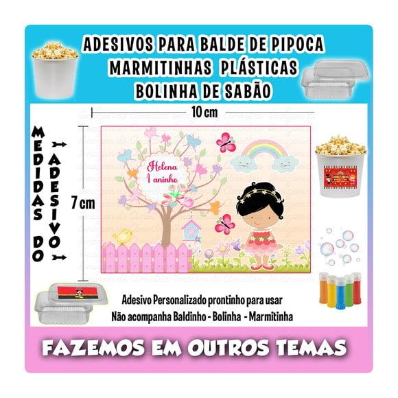 Adesivo Balde Pipoca, Bolinha Sabão Jardim Encantado Fada