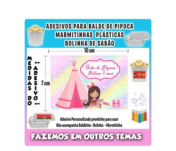 Adesivo Balde Pipoca, Bolinha Sabão Festa do Pijama