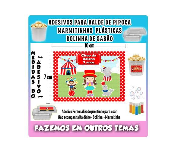 Adesivo Circo Balde Pipoca, Bolinha Sabão e Marmitinhas
