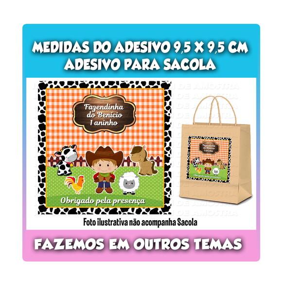 Adesivo Fazendinha para Sacola Sacolinha Surpresa Kraft