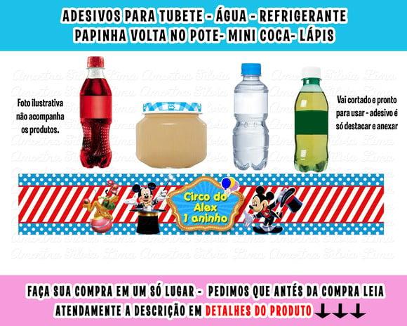 Rótulos Adesivos para Água Refrigerante Papinha Mickey Circo