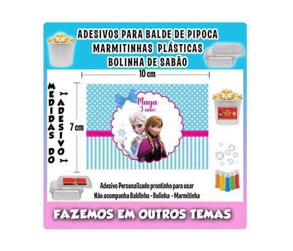 Adesivo Frozen Balde de Pipoca Bolinha de Sabão Marmitinhas