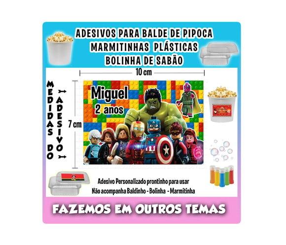 Adesivos Lego Vingadores para Balde Pipoca Bolinha Sabão
