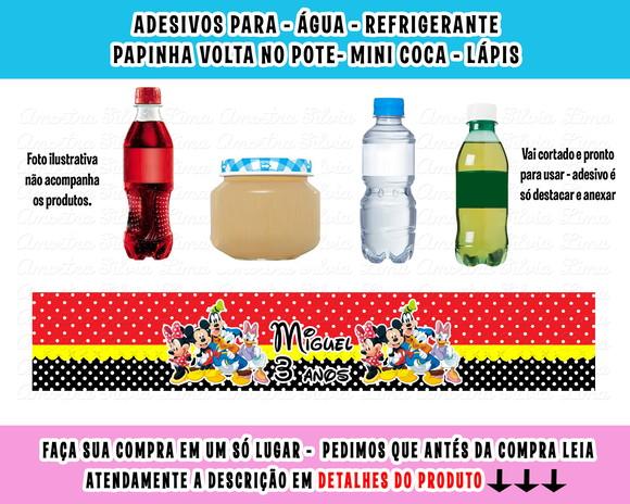 Adesivos para Água Refrigerante Papinha Turma do Mickey