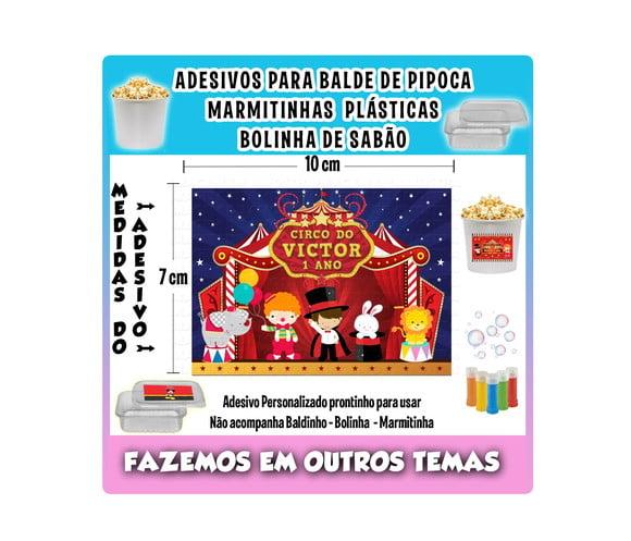 Adesivo Circo Balde Pipoca, Bolinha Sabão e Marmitinhas