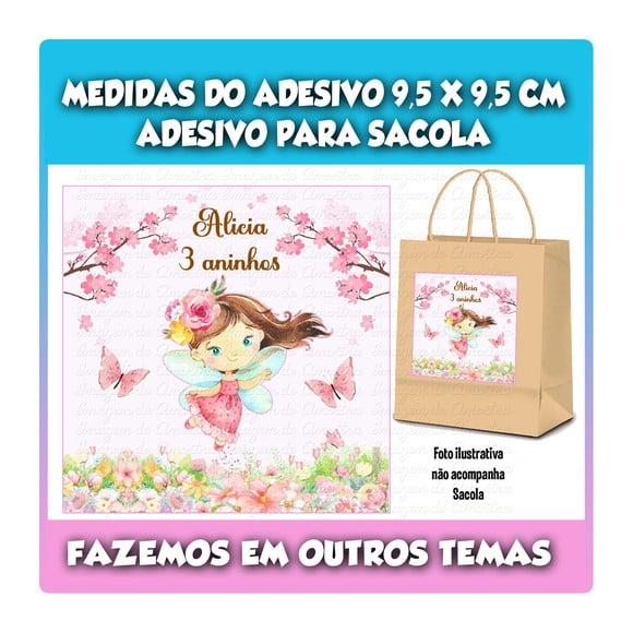 Adesivo Fada Aquarela para Sacola Sacolinha Surpresa Kraft