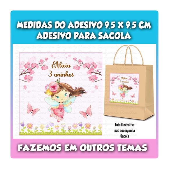 Adesivo Fada Aquarela para Sacola Sacolinha Surpresa Kraft