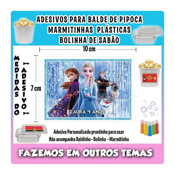 Adesivo Frozen Balde de Pipoca Bolinha de Sabão Marmitinhas