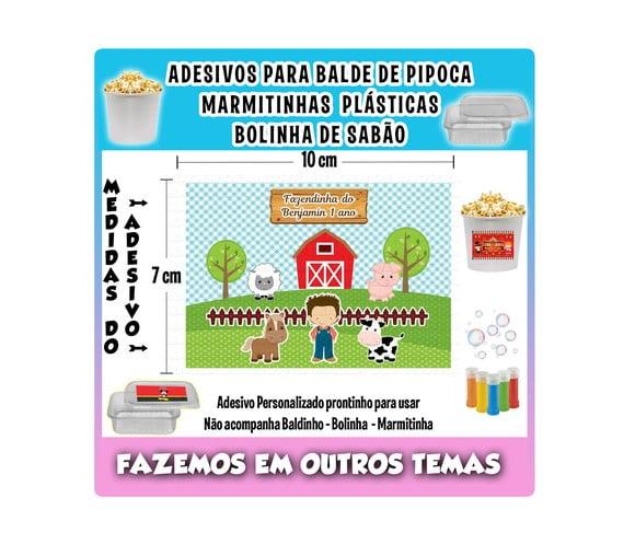 Adesivo Balde Pipoca Bolinha Sabão Marminha Fazendinha Azul