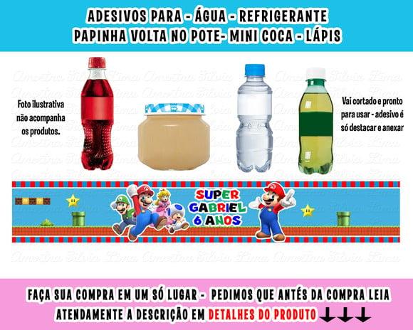 Adesivos Água, Refrigerante, Papinha, Caçulinha Super Mário