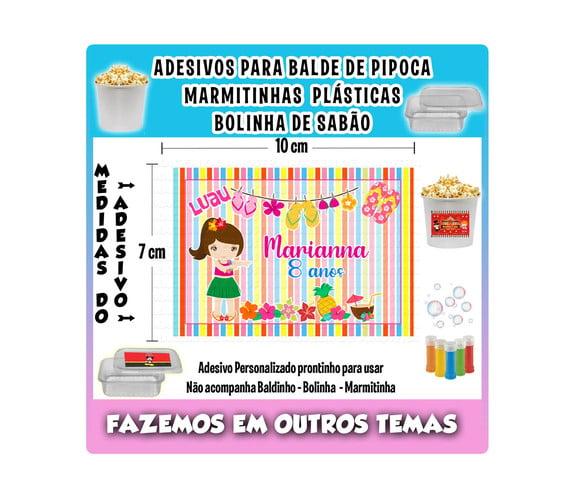 Adesivo Festa Havaiana Balde Pipoca Bolinha Marmitinhas