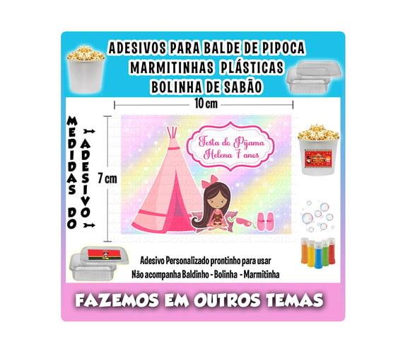 Adesivo Festa do Pijama Balde Pipoca Bolinha Marmitinhas