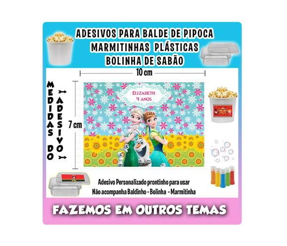 Adesivo Frozen Balde de Pipoca Bolinha de Sabão Marmitinhas