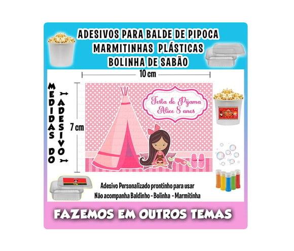Adesivo Festa do Pijama Balde Pipoca Bolinha Marmitinhas