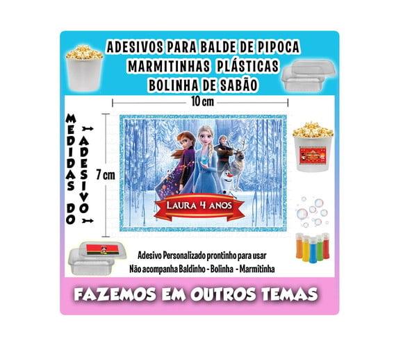 Adesivo Frozen Balde de Pipoca Bolinha de Sabão Marmitinhas