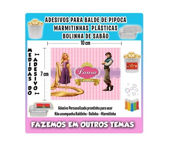 Adesivo Rapunzel Balde Pipoca Bolinha Sabão Marmitinhas