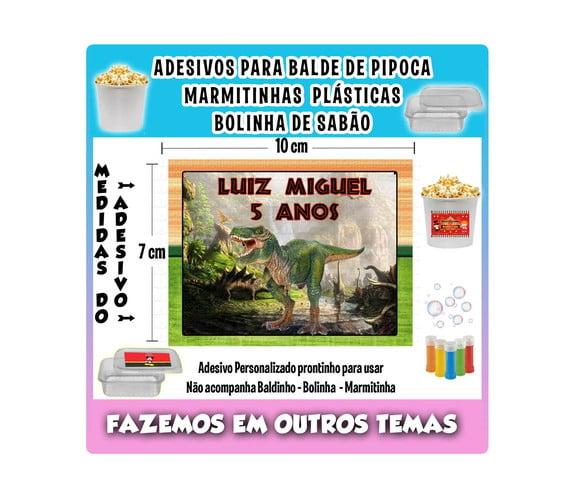 Adesivo Dinossauro Balde Pipoca Bolinha Sabão Marmitinhas