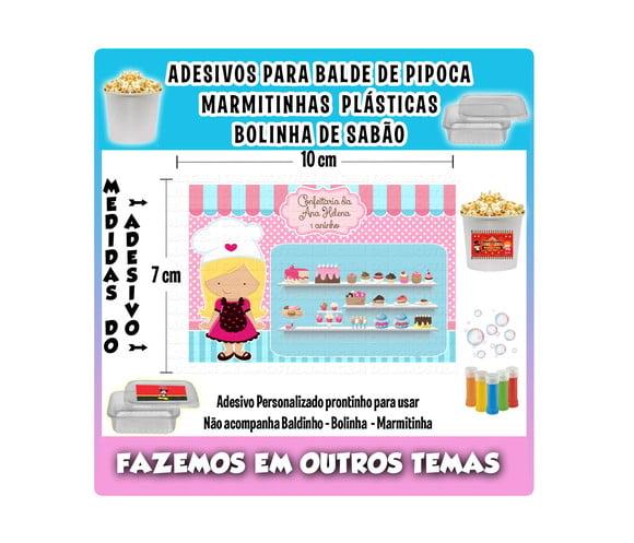 Adesivo Balde Pipoca Bolinha Sabão Marmitinhas Confeitaria