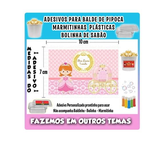 Adesivo Princesa Balde Pipoca Bolinha Sabão Marmitinhas